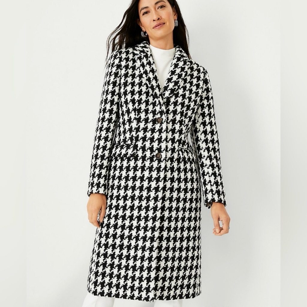 Ann Taylor Houndstooth Chesterfield Coat Size Xs